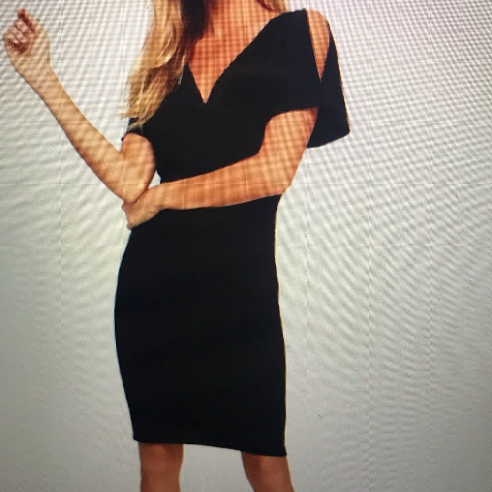 Raquel Black Cold Shoulder Surplice Dress